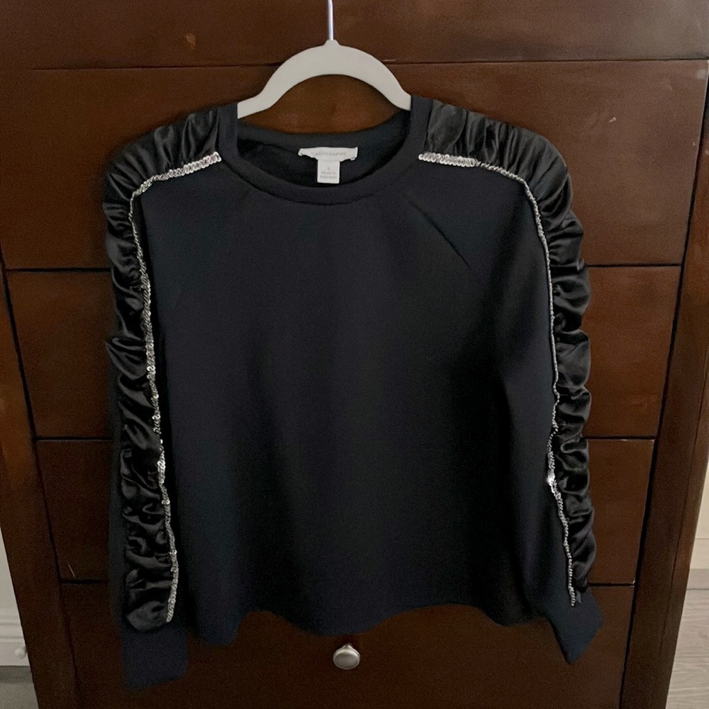 Calligraphie top blouse black embellished sleeves Size S